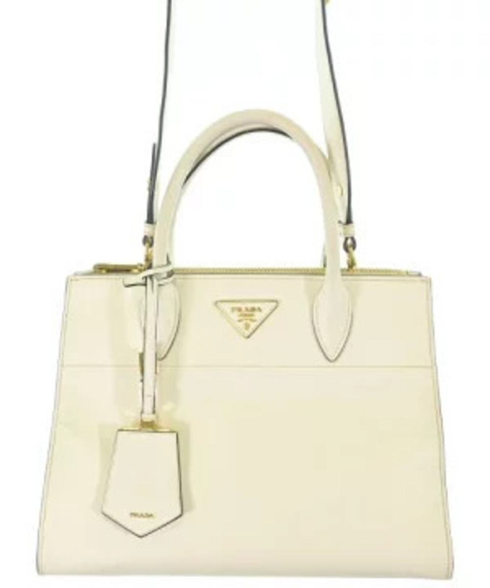 Prada white Saffiano City Calfskin Paradigme bag dual top handles